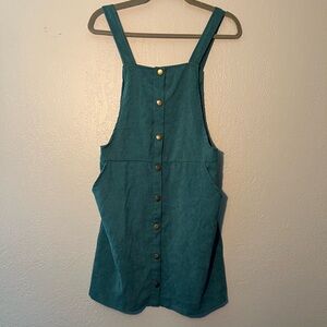 SHEIN Teal Blue Midi Dress Overalls SZ M Button-Up Sleeveless Vest Cottagecore